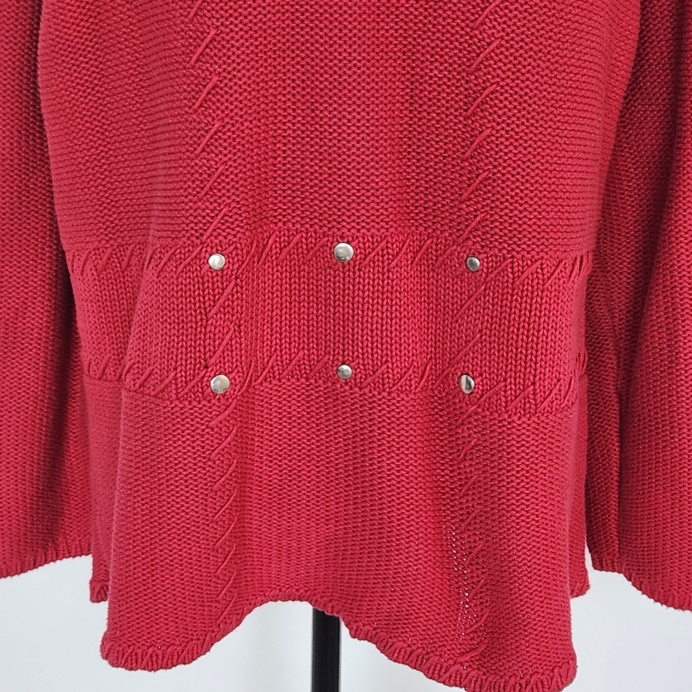 Chico's Cardigan Sweater Chunky Heavy Warm Red Rivet Big Buttons Large/ 3 - Picture 8 of 14
